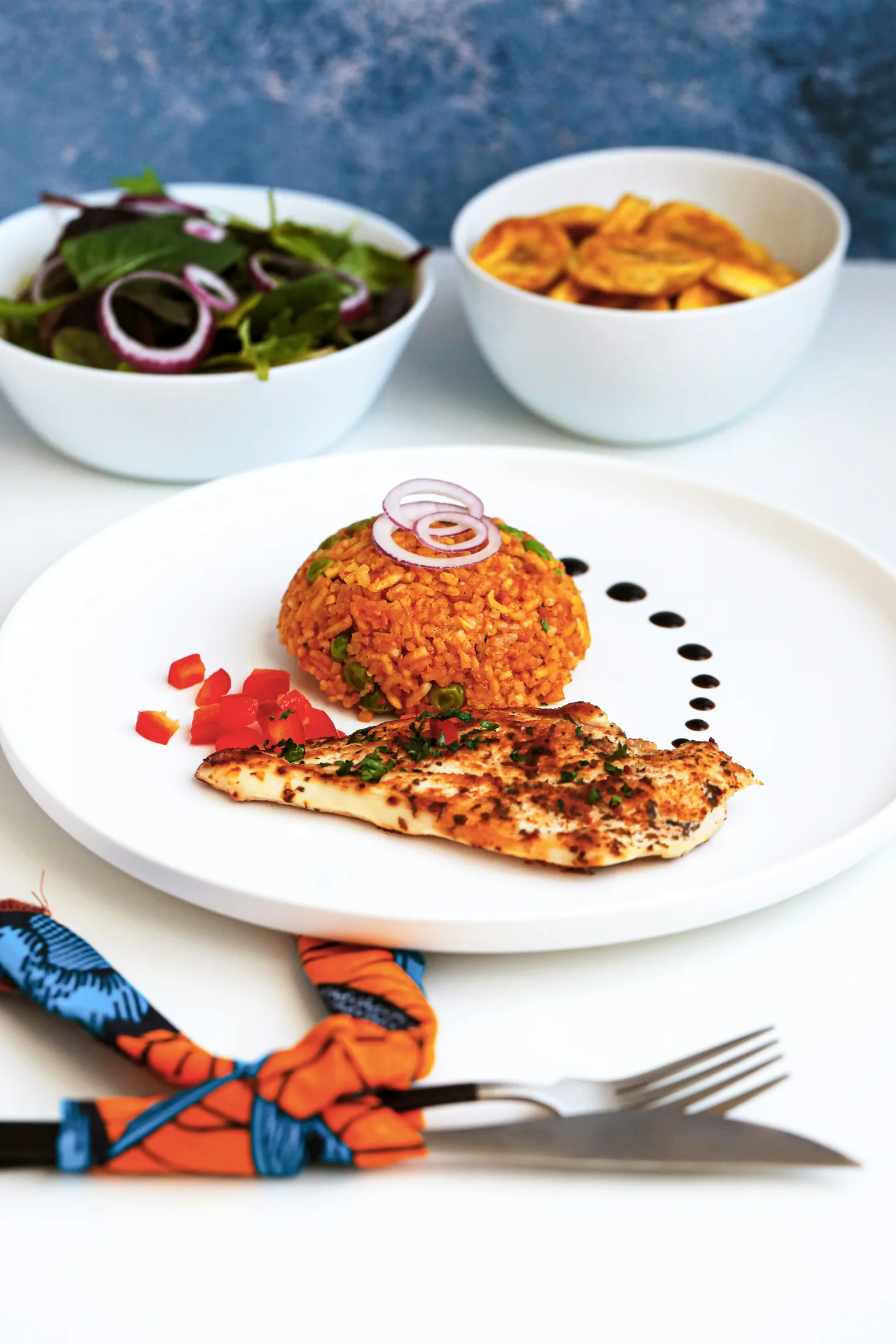 Jollof rice with grilled fish